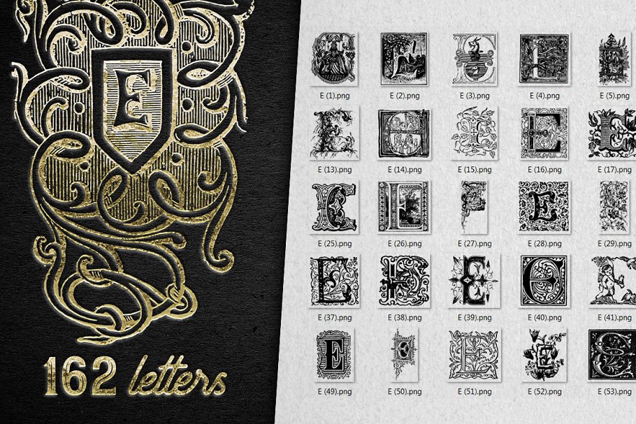 复古字体装饰E字母花体英文素材 Vintage Letter