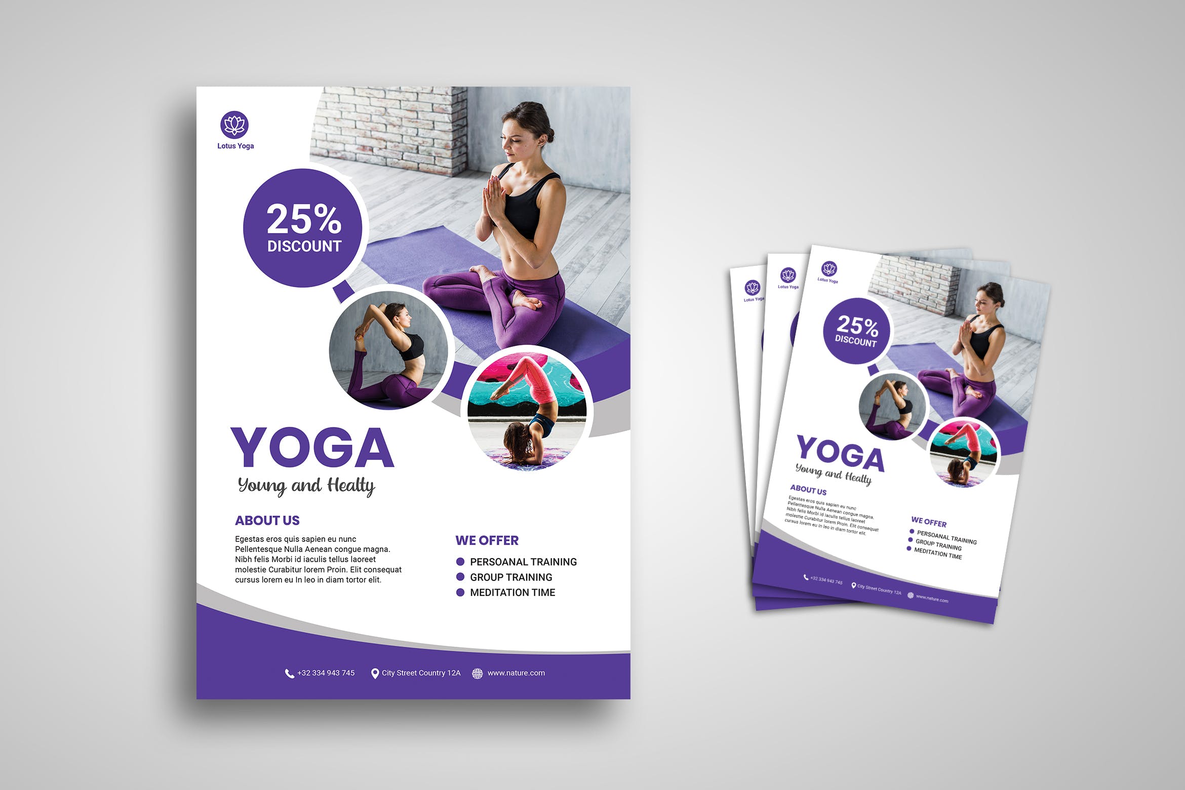 瑜伽培训班培训机构宣传海报传单设计模板 Yoga Flyer