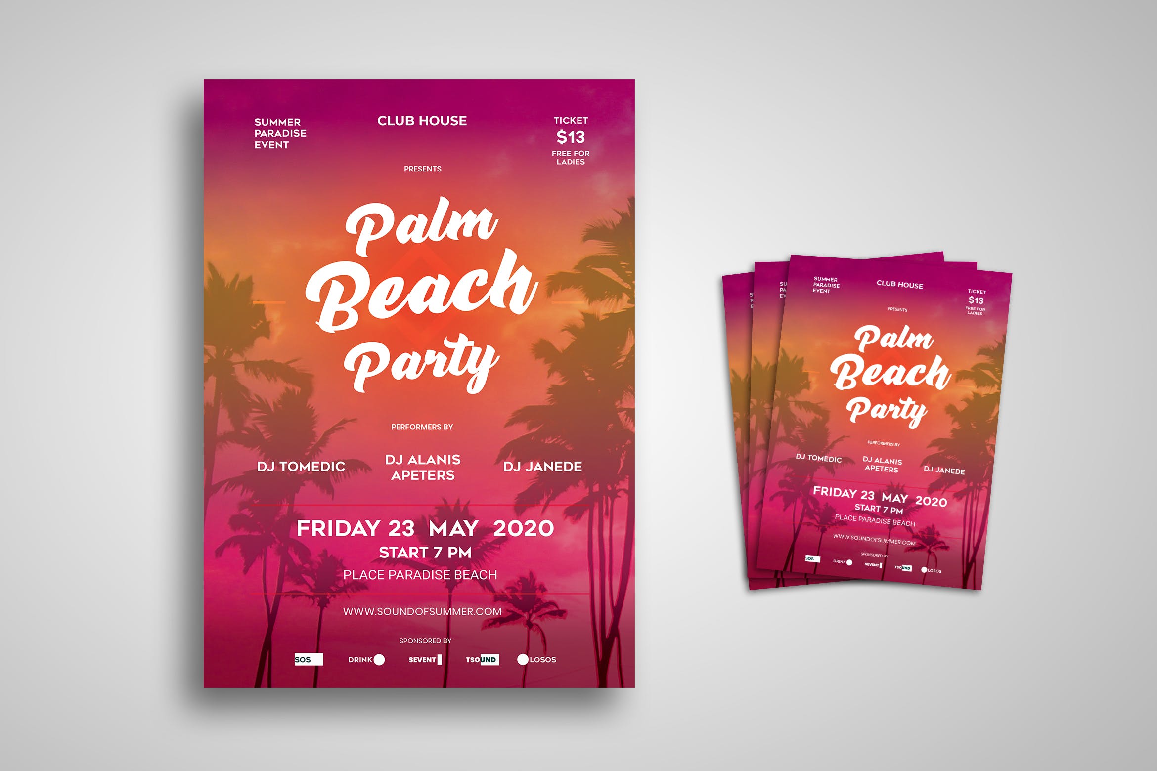 沙滩派对活动宣传海报传单设计模板 Beach Party F