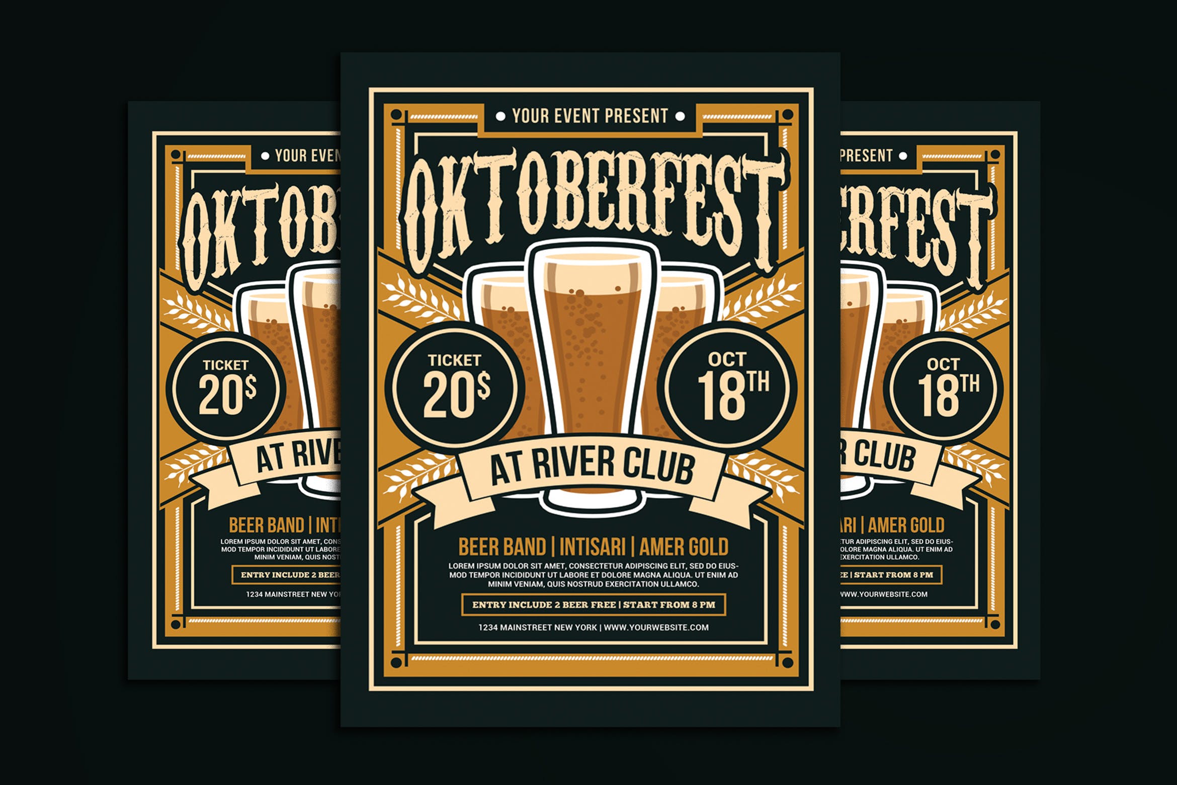 复古设计风格啤酒节活动宣传海报设计模板 Oktoberfes