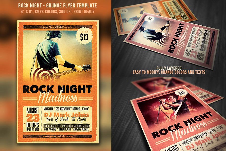 摇滚之夜活动海报传单模板 Rock Night Grunge