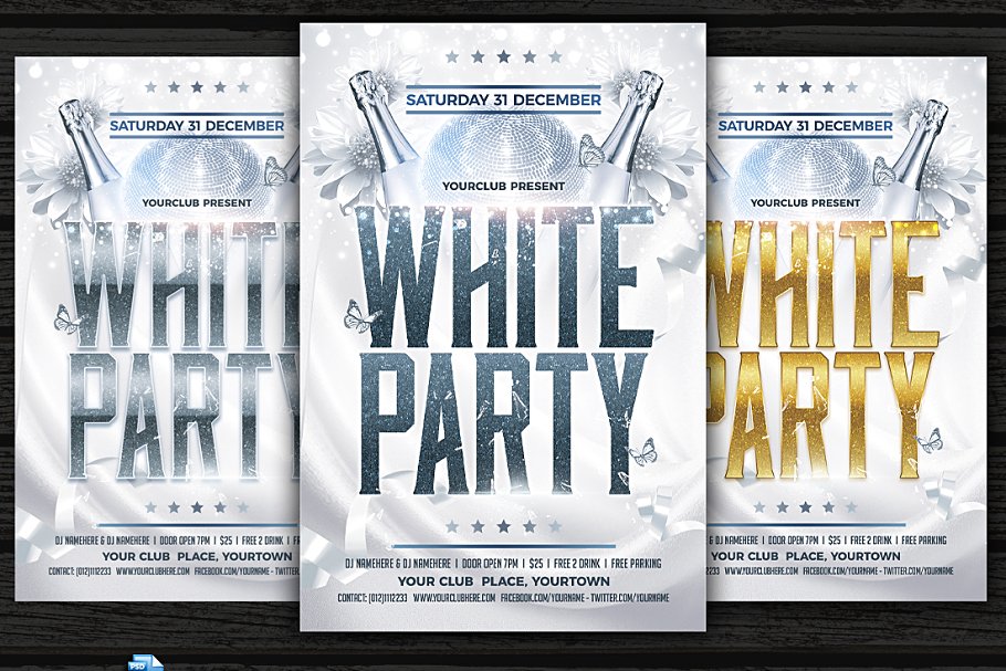 冬季新年海报设计模板 White Party Flyer #