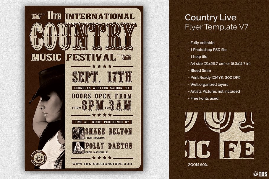 经典乡村音乐海报模板 Country Live Flyer