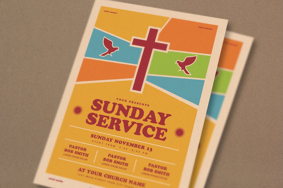 教堂礼拜日宣传海报设计模板 Sunday Service E
