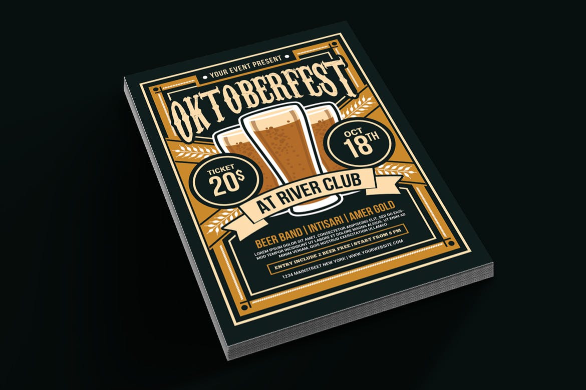 复古设计风格啤酒节活动宣传海报设计模板 Oktoberfes