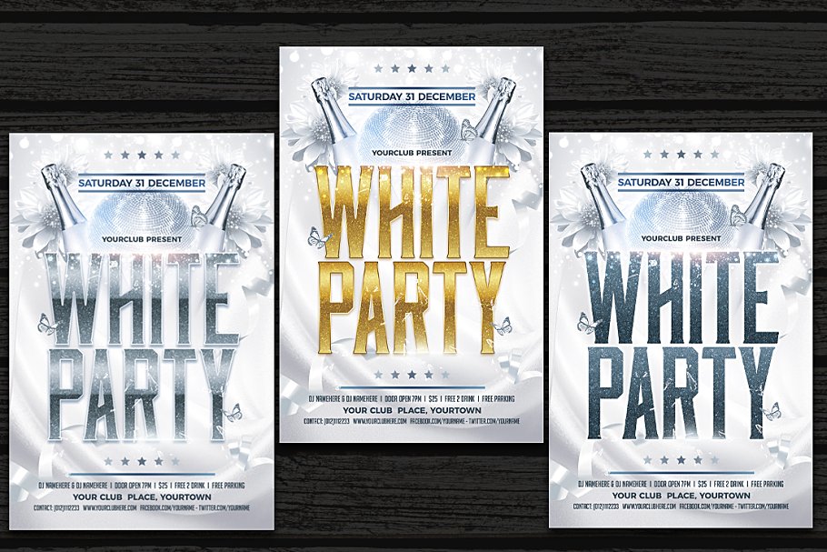 白色活动派对传单模板 White Party Flyer #