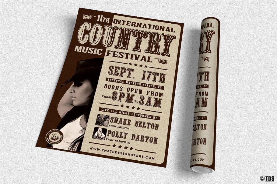 经典乡村音乐海报模板 Country Live Flyer