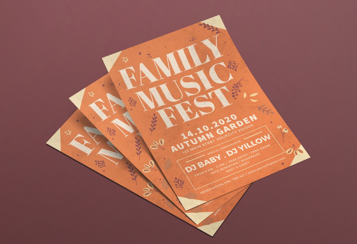 家庭音乐会海报设计模板 Autumn Family Flye