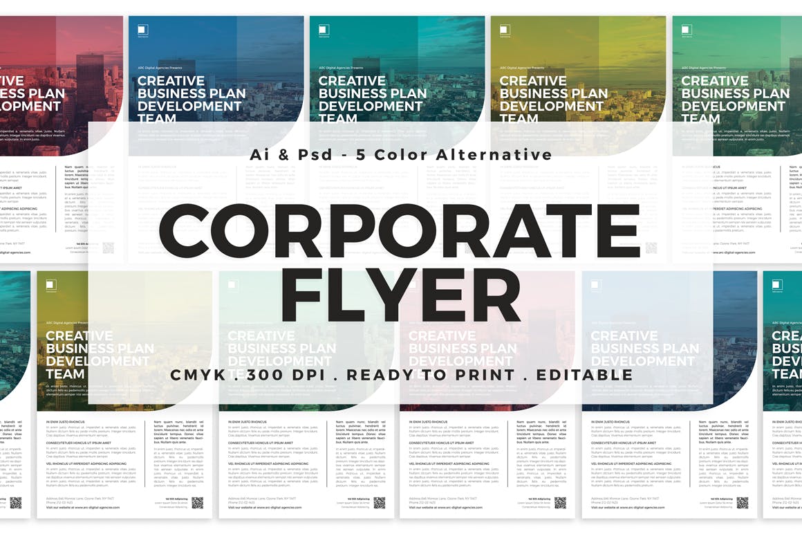 多色企业宣传海报传单设计模板 Multicolor Corp