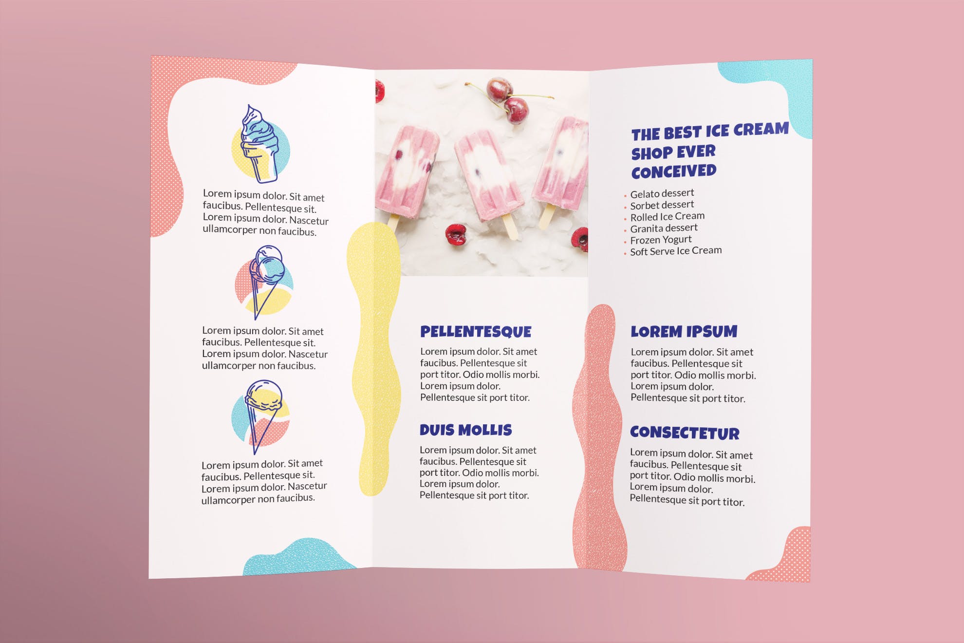 雪糕店三折页传单设计模板 Ice Cream Shop Br