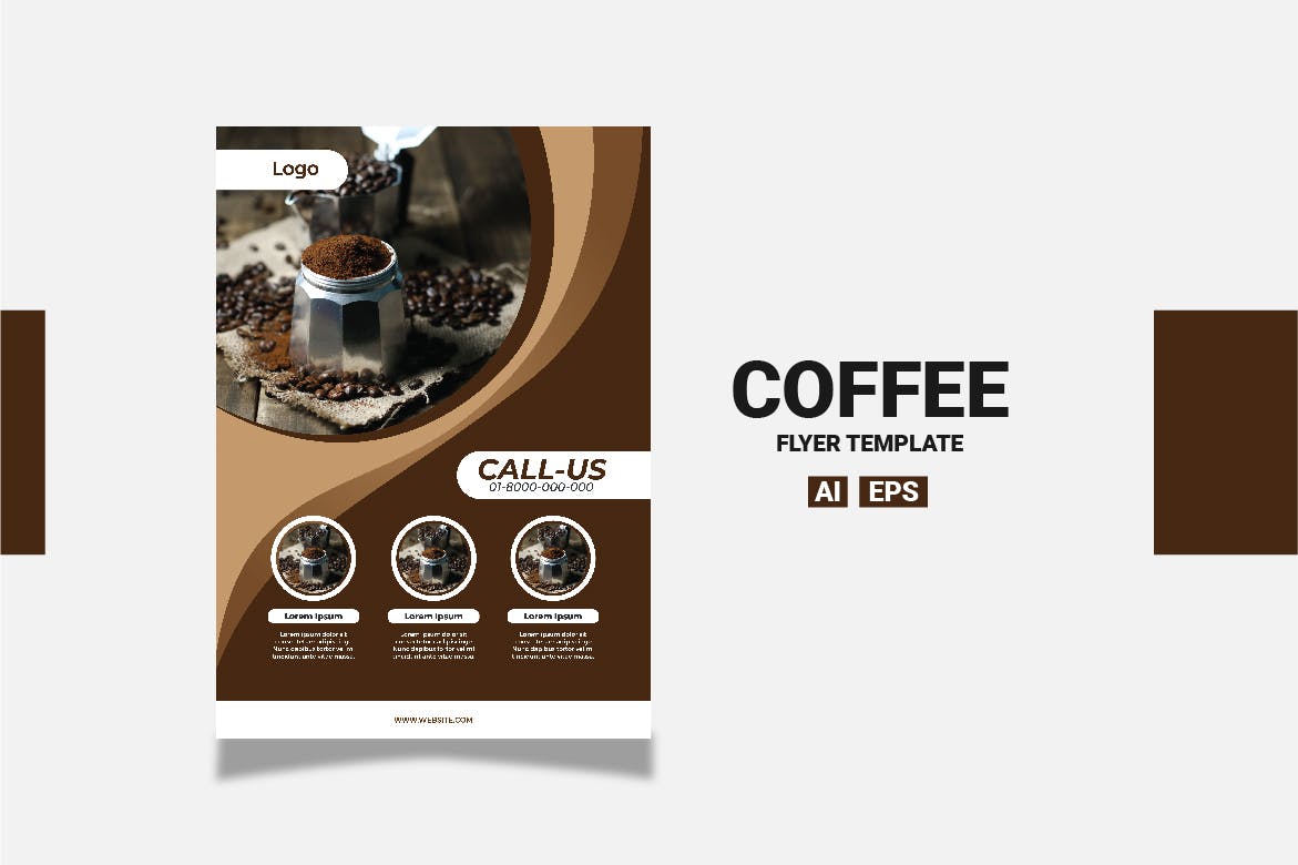 咖啡品牌咖啡店推广广告传单设计模板 Brown Coffee