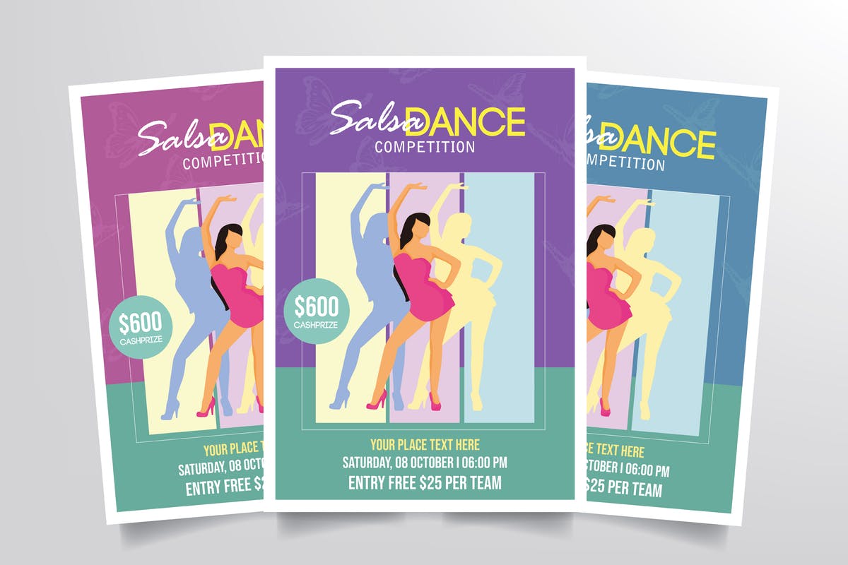 莎莎舞蹈比赛海报传单设计模板 Salsa Dance Com