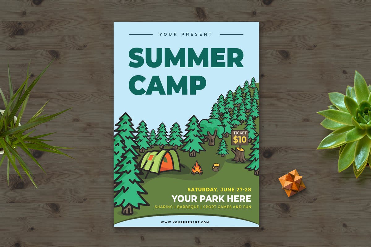 夏令营活动广告海报设计模板v3 Summer Camp Fl