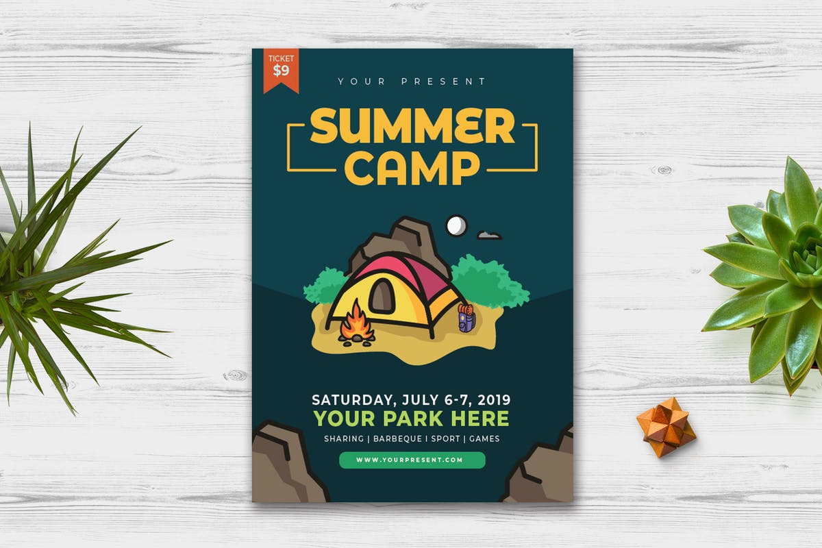 夏令营户外活动海报设计素材v2 Summer Camp Fl