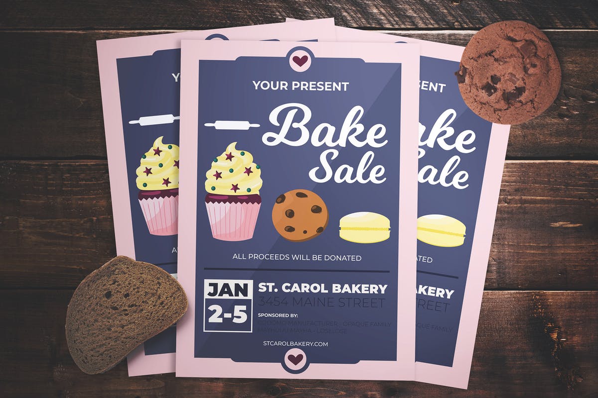 包店促销活动广告海报设计模板 Bake Sale Flyer