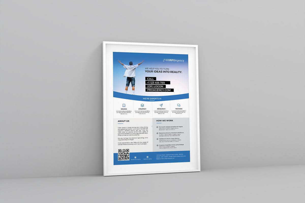 经典蓝色公司营销传单设计PSD模板 Corporate Fl