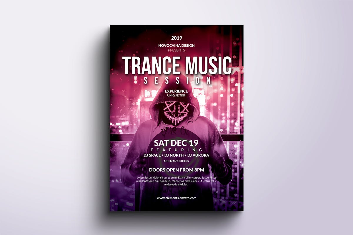 迷幻音乐活动传单和海报设计模板 Trance Music E