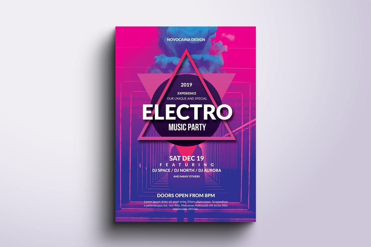 电子音乐派对海报传单设计模板素材 Electro Music