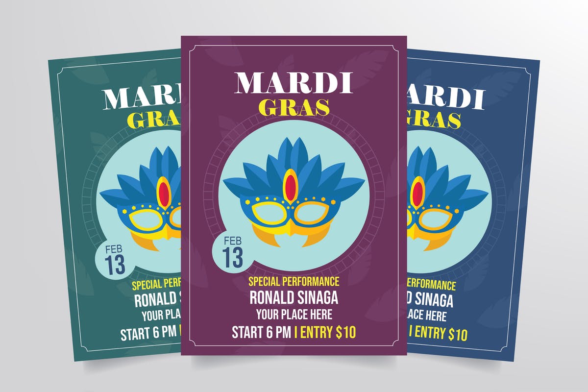 蒙面狂欢节活动海报设计模板 Mardi Gras Flyer