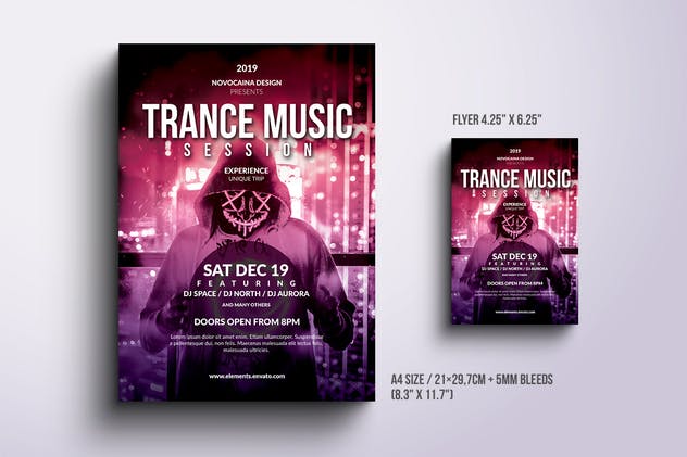 迷幻音乐活动传单和海报设计模板 Trance Music E