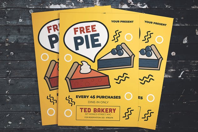 美食折扣促销海报传单设计模板 Free Pie Flyer