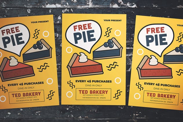 美食折扣促销海报传单设计模板 Free Pie Flyer