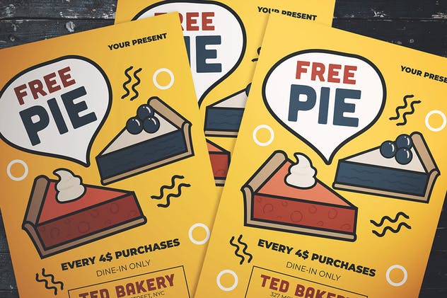 美食折扣促销海报传单设计模板 Free Pie Flyer