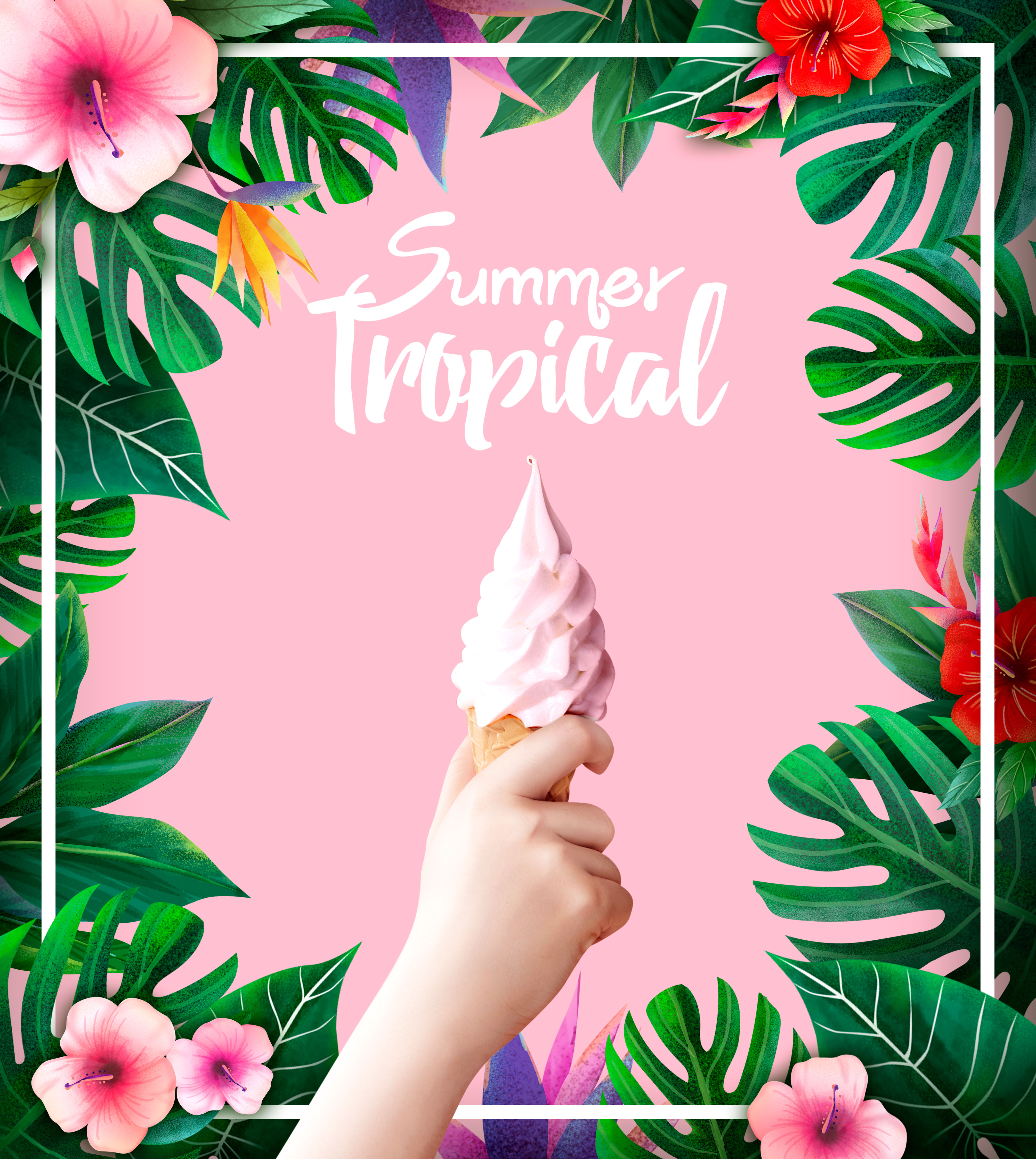 热带植物装饰夏季主题海报设计套装