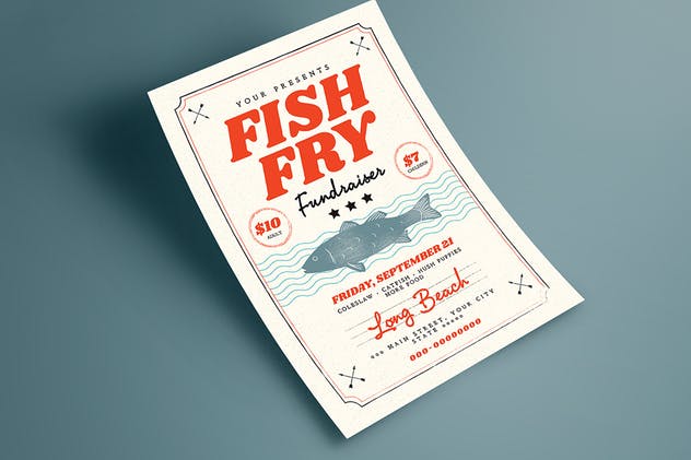 现钓煎鱼美食活动传单海报模板 Fish Fry Flyer