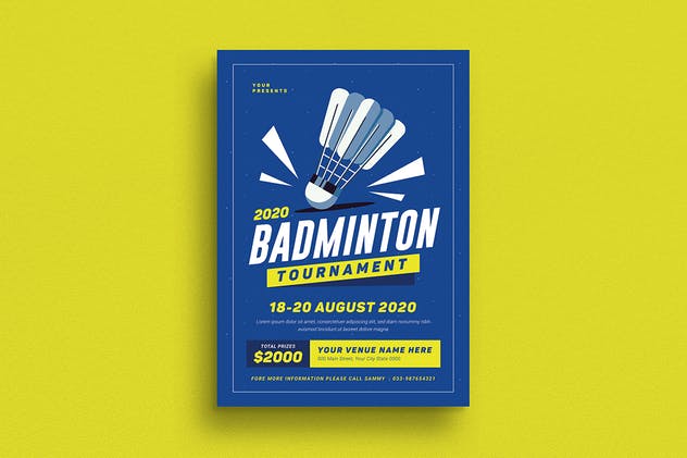 羽毛球比赛活动海报设计模板 Badminton Tourna