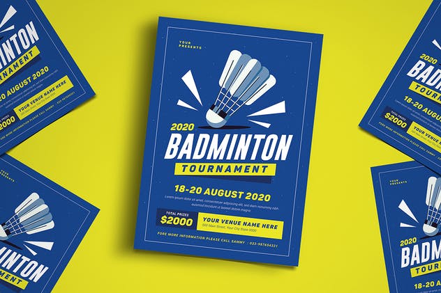 羽毛球比赛活动海报设计模板 Badminton Tourna