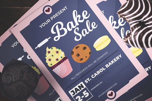 包店促销活动广告海报设计模板 Bake Sale Flyer