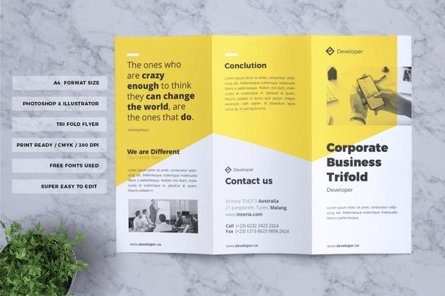 三折页尺寸企业宣传传单设计模板v16 Corporate B