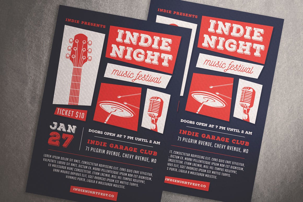 独立音乐会活动海报传单模板 Indie Night Musi