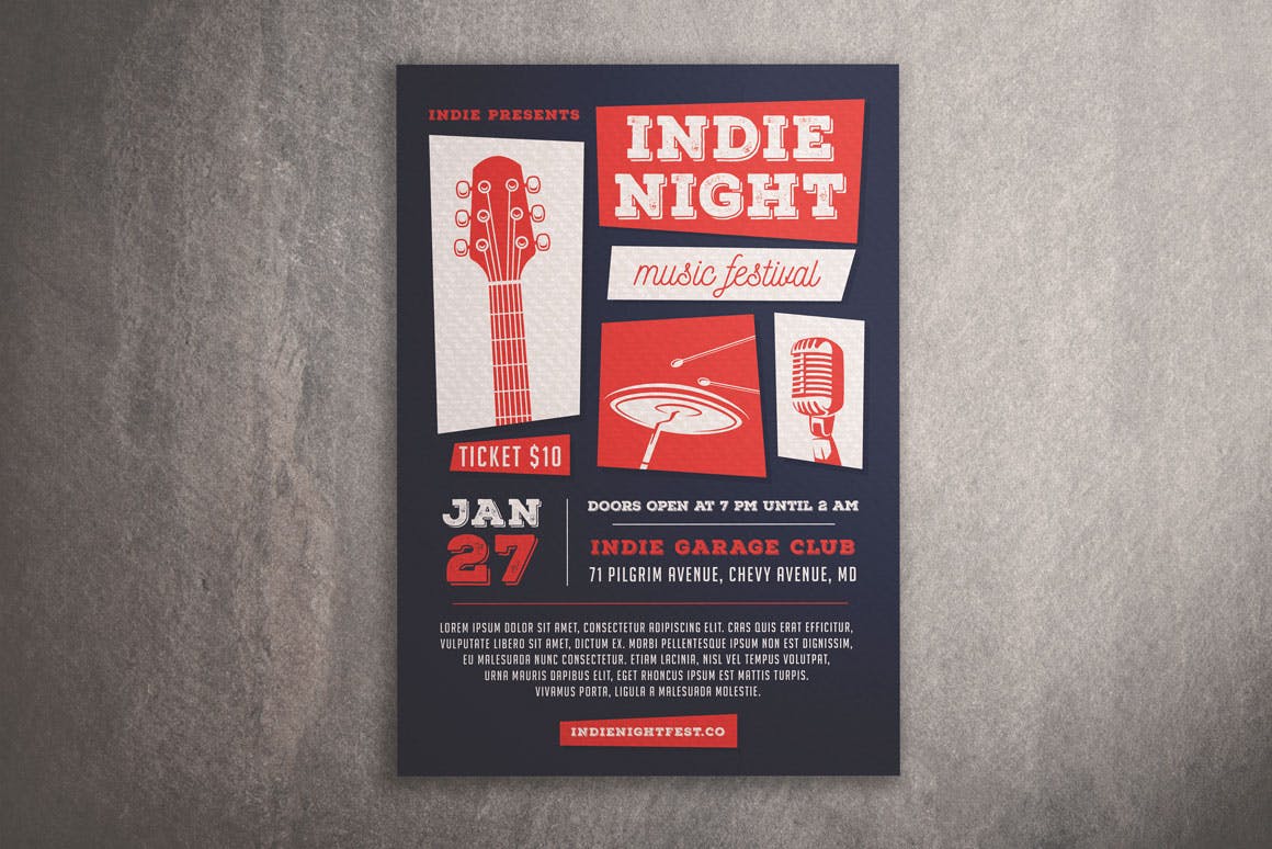 独立音乐会活动海报传单模板 Indie Night Musi