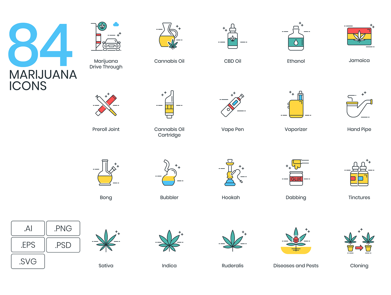 有趣的药物试验图标 Marijuana Icons