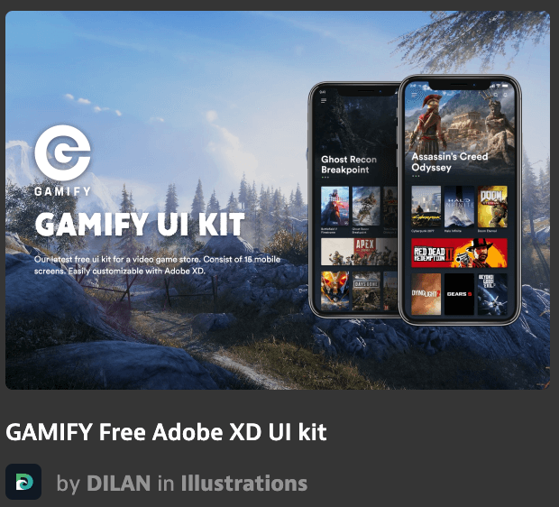 免费Adobe XD UI工具包GAMIFY Free Ad