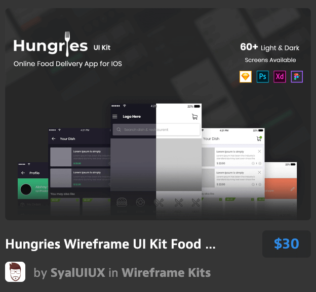 线框UI-Kit食品配送Wireframe UI Kit F
