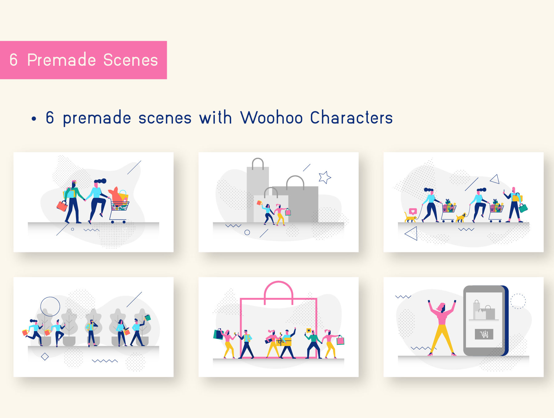 购物狂欢概念插画Woohoo Character Creat