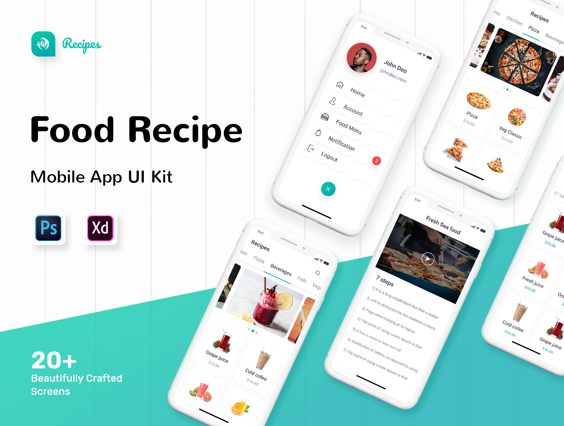 食品配方移动应用程序用户界面工具包Recipe Mobile