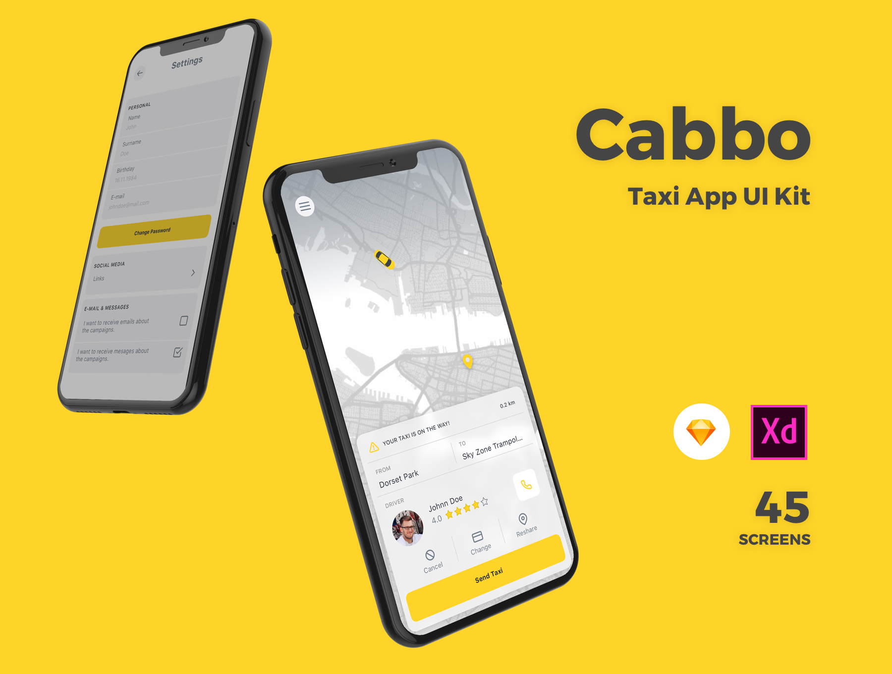 出租车工具包手机应用程序Cabbo Taxi Ui Kit