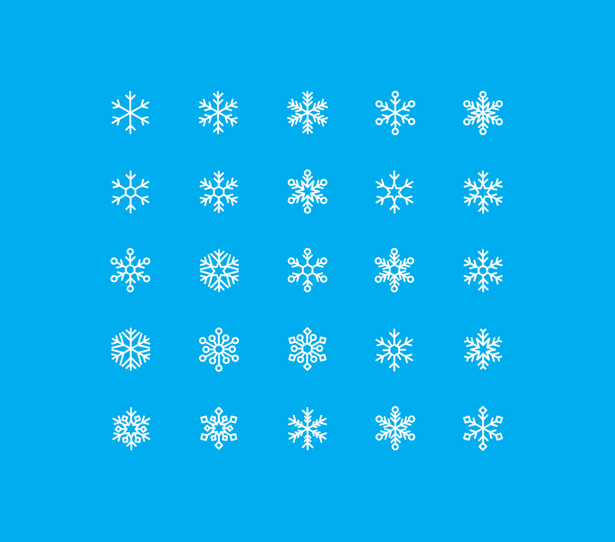 各式各样雪花线性图标素材 Snowflakes Vector