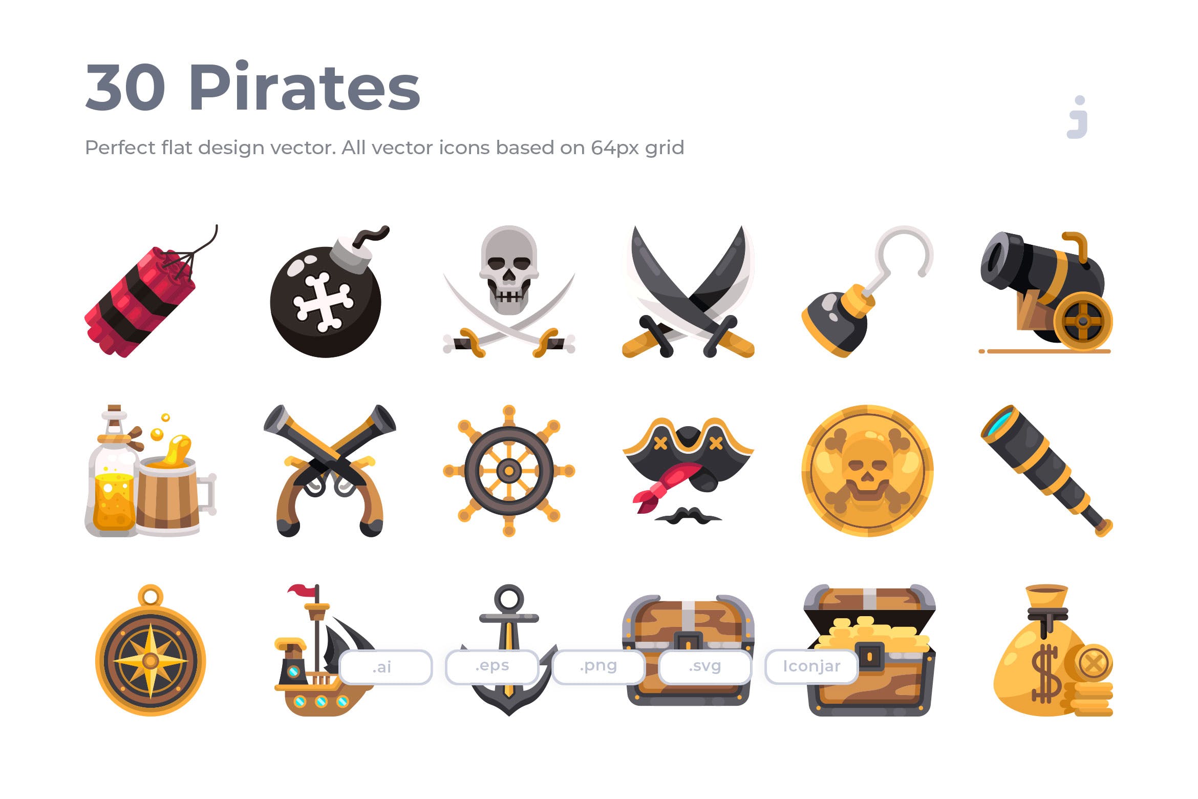 海盗主题扁平化图标 30 Pirates Icons – F