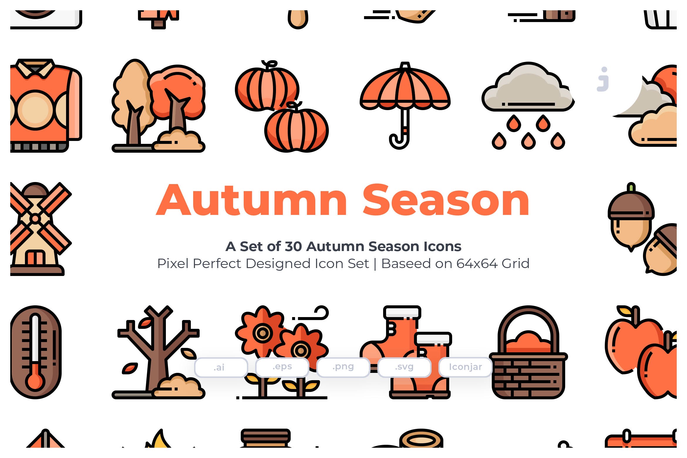 秋天元素矢量图标素材 30 Autumn Season Ic