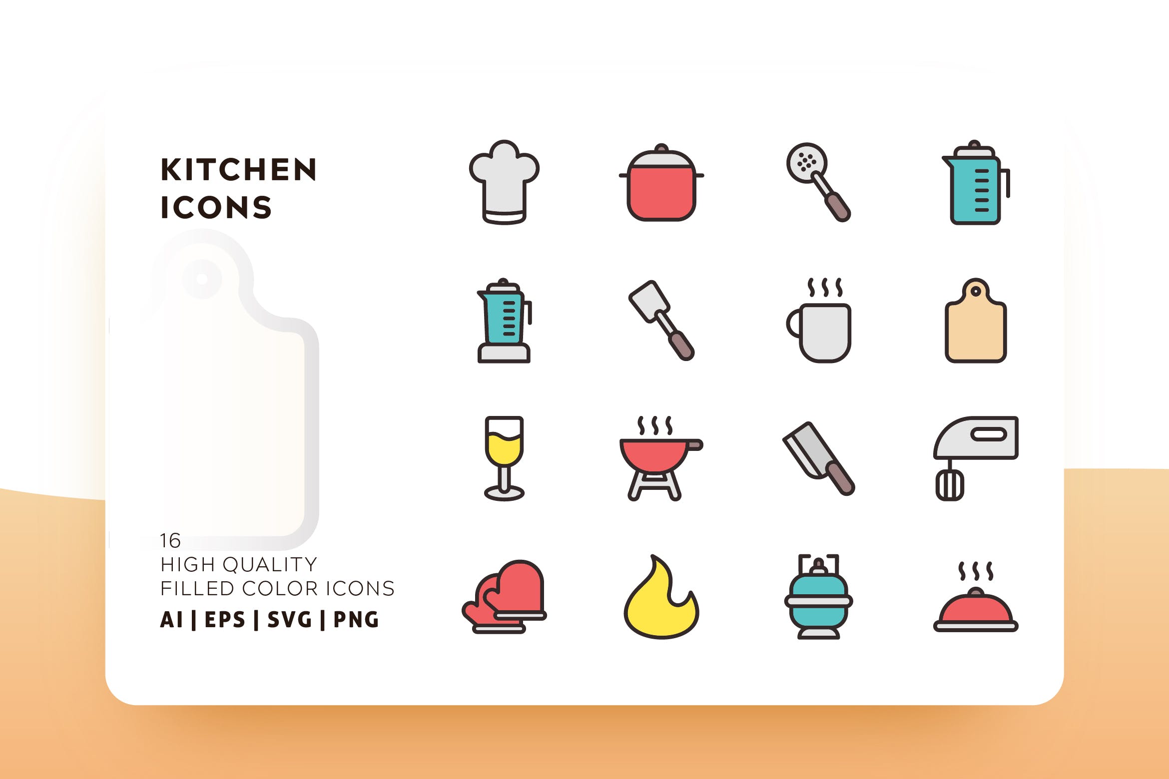 厨房用品主题填充图标矢量图标素材 KITCHEN FILLE