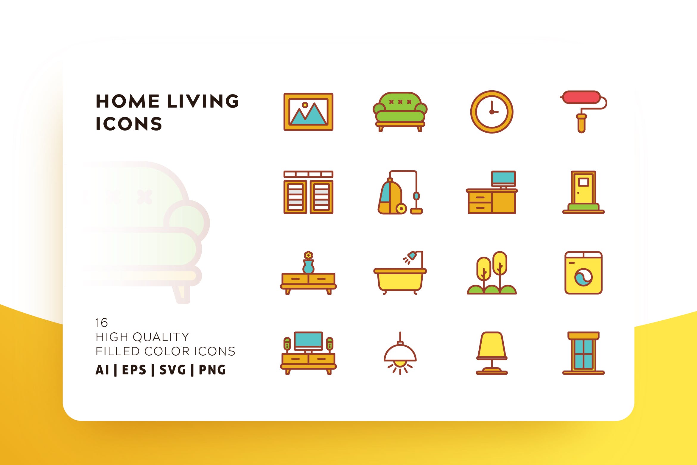 家庭生活主题填充彩色图标素材 HOME LIVING FIL