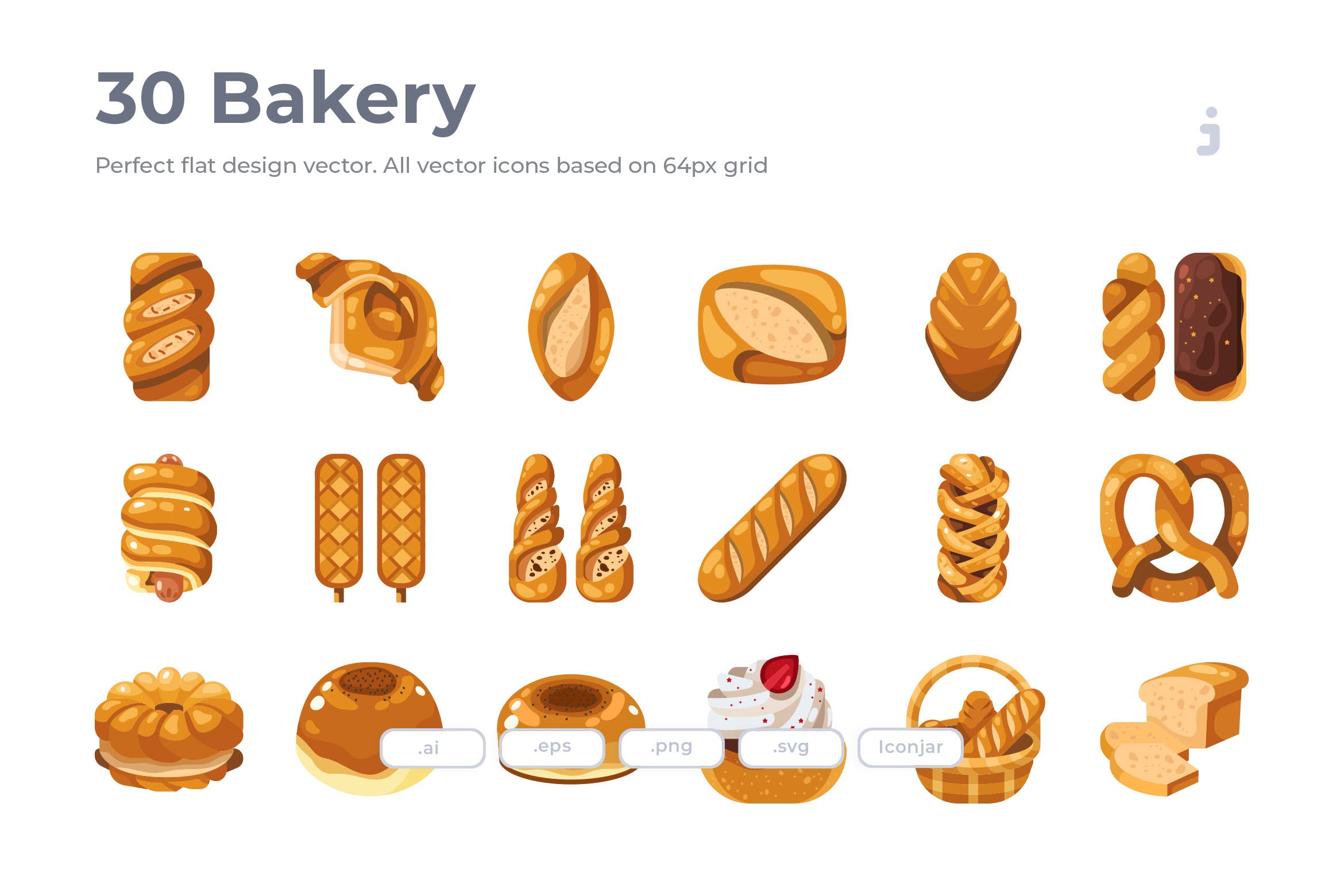 烘焙面包扁平化图标 30 Bakery Icons – Fl