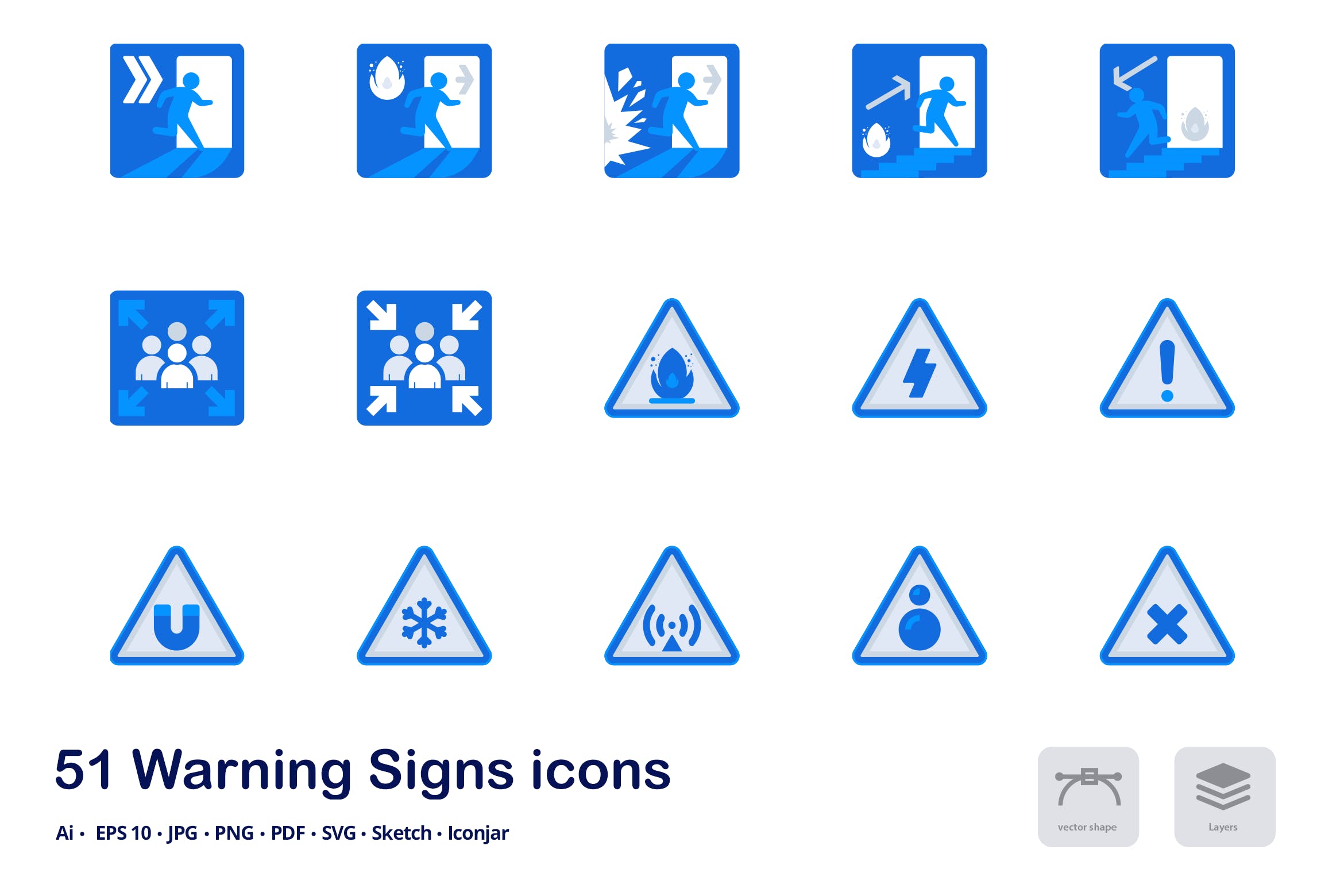 警告标志双色调扁平化矢量图标 Warning Signs A