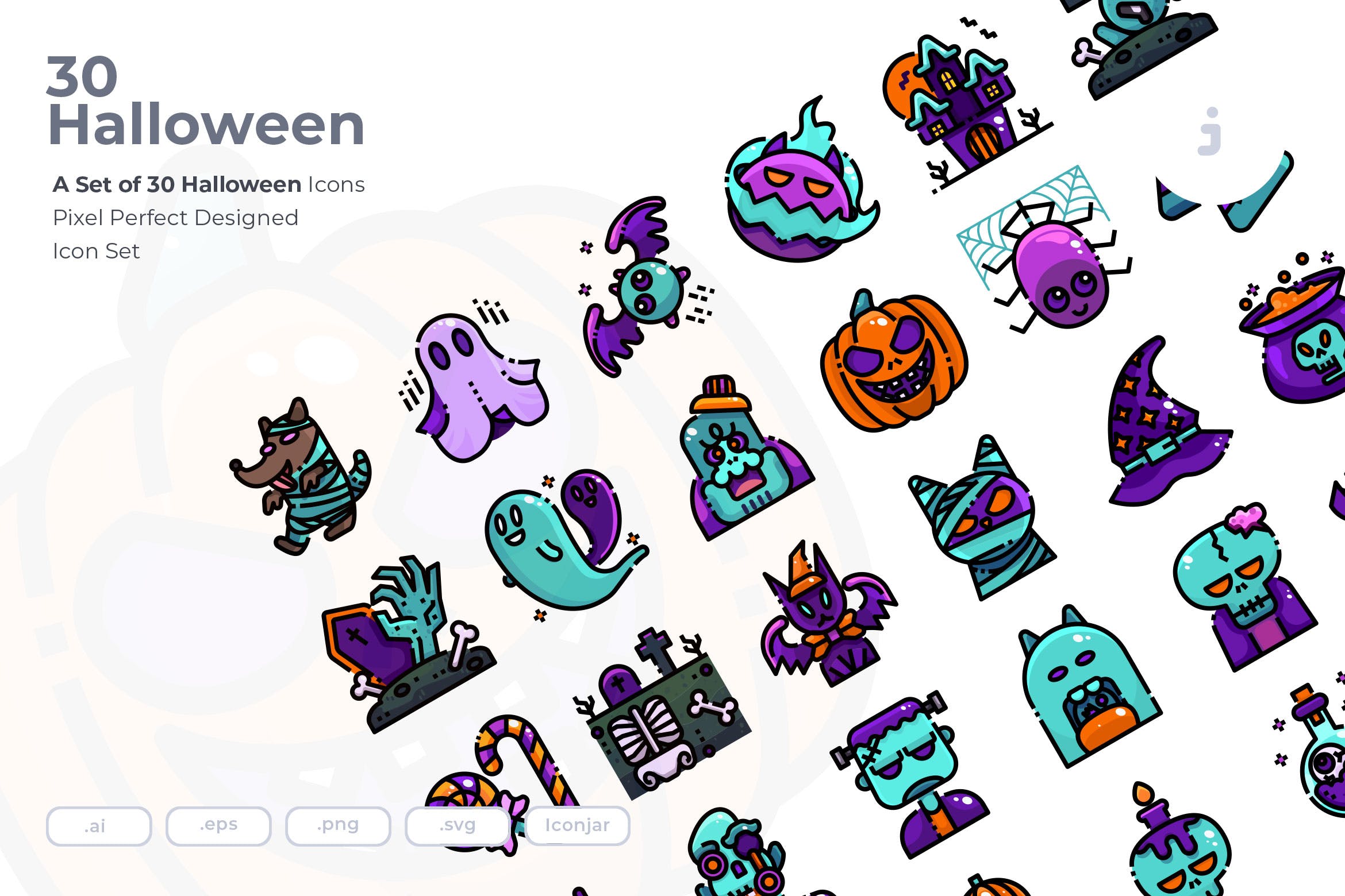 万圣节节日主题彩色矢量图标 30 Halloween Ico