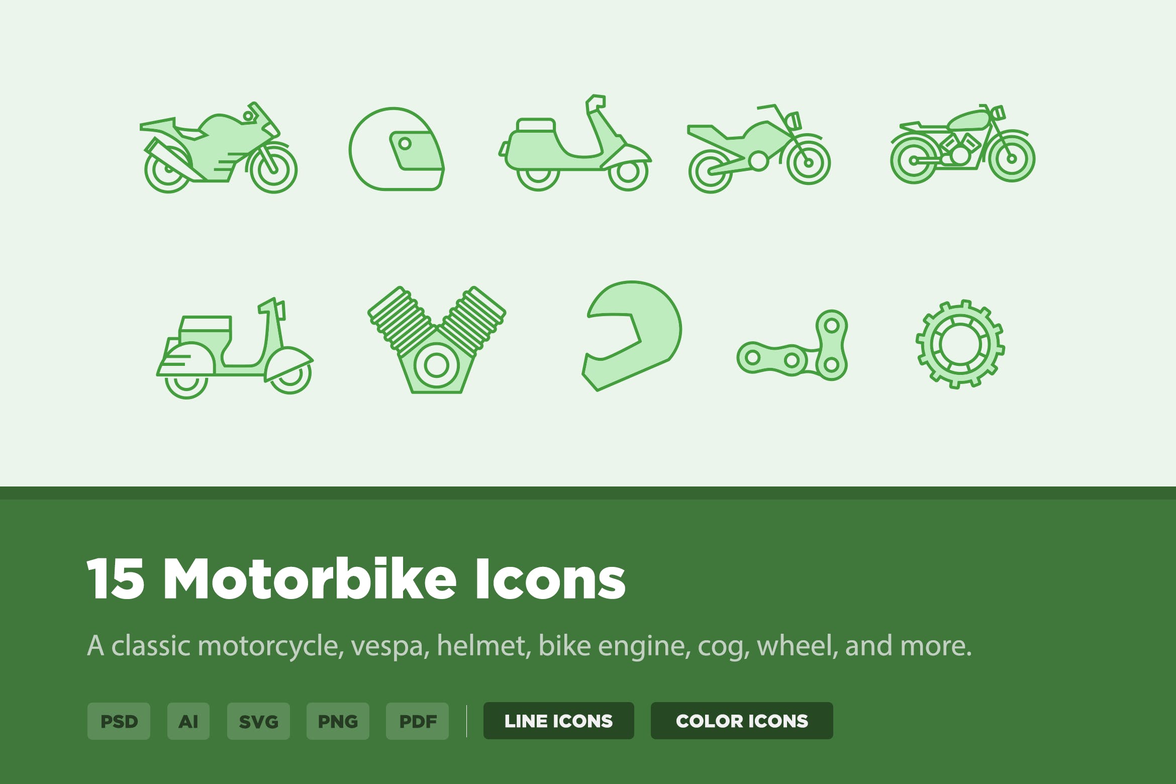 摩托车矢量图标 15 Motorbike Icons